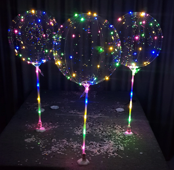 3 x komplette sæt multifarvede LED-balloner, 45cm