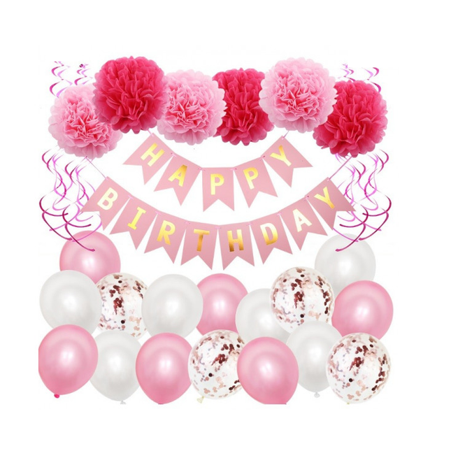 Fødselsdagssæt - Happy Birthday - Rosa